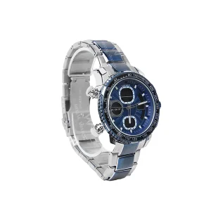 KAMRI Hybrid Analog Digital Stainless Steel Watch Silver Blue Edition