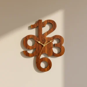 Wooden Wall Clock – Modern Number Cut Design